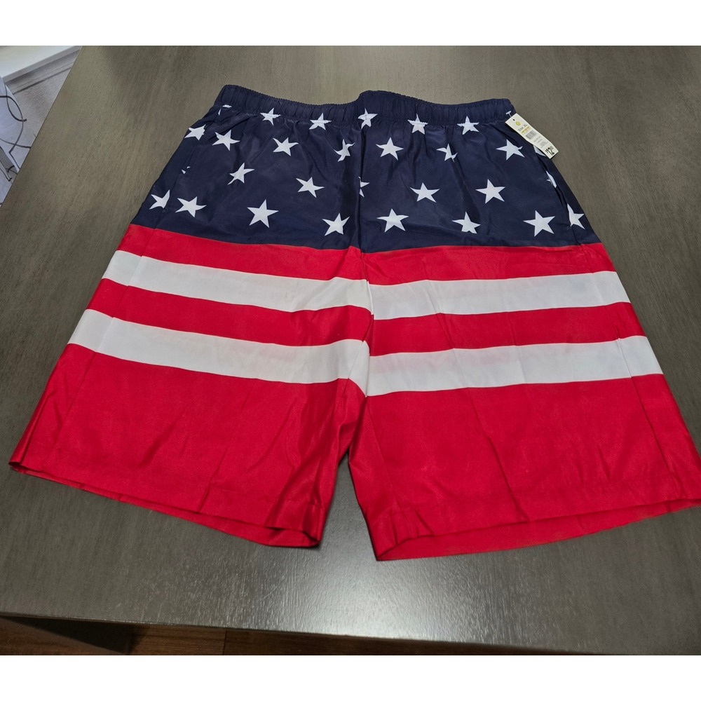 Mission Ridge Mens XL Swim Trunks American Flag Stars Stripes Board Shorts NWT